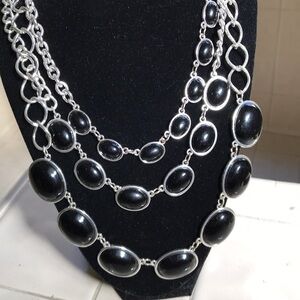 Black and silver chunky three-strand necklace